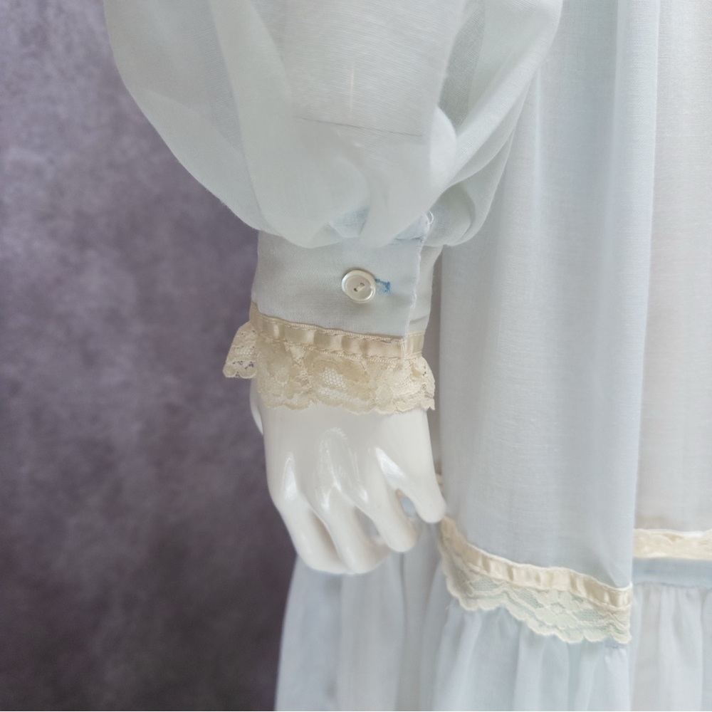 Vintage 70s Gunne Sax Baby Blue Chiffon Prairie Maxi Dress, ~24” waist - Picture 10 of 12